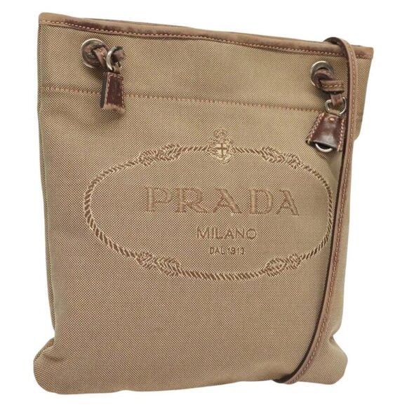 PRADA Shoulder Bag Canvas Brown Gold Auth - Picture 1 of 16